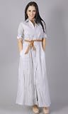 KATARA Belted Striped Button Down Maxi Dress