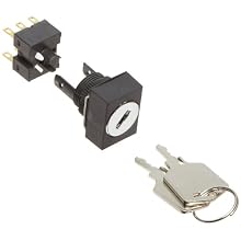 Omron A165K-J3M-2 Key Type Selector and Switch, Solder Terminal, IP65 Oil Resistant, 16mm Mounting Aperture, 3 Notches, Manual Reset Method, Left Right and Center Key Release Postion, Rectangular,Double Pole Double Throw Contacts