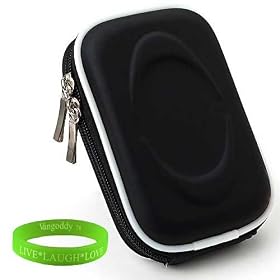Black point and shoot digital slim camera case with Reinforced Shell & Zipper for all models of your Canon Powershot ELPH 320 HS , 320 HS , 300 HS + Green Vangoddy Bracelet!!!