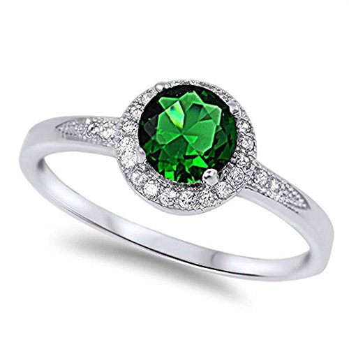 Solitaire Simulated Emerald Promise Engagement Ring .925 Sterling Silver Ring Sizes 4-12