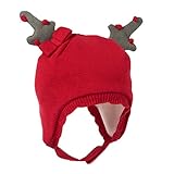 (ラボーグ) La vogue キッズ ベビーニット帽 ニットキャップ ワッチ帽子 子ども 赤ちゃん 耳あて付き クリスマス 出産祝い あったか防寒 レッド (L)