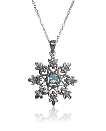 Sterling Silver Blue Topaz Snowflake Pendant