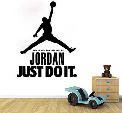 Michael Jordan JUST DO IT Wall Decal Jumpman Basketball Player Black Wall Sticker PVC Wall Art Sticker for Bedroom/Living Room/Sitting Room/ DIY Wall Art Decoration