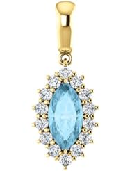 14K Yellow Gold 10.00x5.00mm Marquise Cut Aquamarine and Diamond Pendant -- LIFETIME WARRANTY