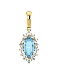 18K Yellow Gold 10.00x5.00mm Marquise Cut Aquamarine and Diamond Pendant -- LIFETIME WARRANTY