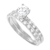 Sterling Silver Round-cut CZ Bridal Set Ring