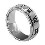 Stainless Steel Roman Numeral Engraved Polished Finish 8mm Wide Spinner Band Ring Size 7, 8, 9, 10, 11, 12, 13