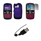 Samsung Freeform R350 - Premium Purple Rubberized Snap-On Cover Hard Case Cell Phone Protector + Crystal Clear Screen Protector + USB Data Charge Sync Cable for Samsung Freeform R350 / R351