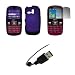 Samsung Freeform R350 - Premium Purple Rubberized Snap-On Cover Hard Case Cell Phone Protector + Crystal Clear Screen Protector + USB Data Charge Sync Cable for Samsung Freeform R350 / R351
