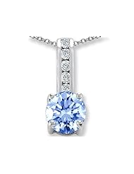 Original Star K (tm) Round 7mm Simulated Aquamarine Pendant in .925 Sterling Silver