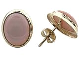 Pink Mother Of Pearl Oval Button Earrings, 14k Gold