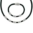 Men's Necklace Bracelet Set Leather Black Woven with Stainless Steel Magnetic Polished Links by Bucasi SALE Men's Necklace Bracelet Set Leather Black Woven with Stainless Steel Magnetic Polished Links by Bucasi SALE
