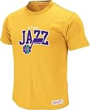 Utah Jazz Mitchell & Ness Gold Vintage Team Name & Logo Premium T-Shirt - XL