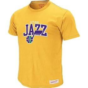 Utah Jazz Mitchell & Ness Gold Vintage Team Name & Logo Premium T-Shirt