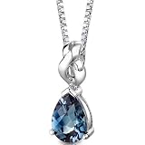 Mysterious Allure: Sterling Silver Pear Shape Checkerboard Cut Alexandrite Pendant with 18 inch Silver Necklace and Free Shipping
