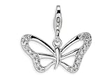 Amore LaVita(tm) Sterling Silver CZ Butterfly w/Lobster Clasp Charm for Charm Bracelet