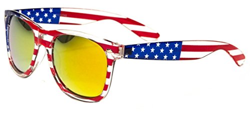 Classic American Patriot Flag Wayfarer Style Sunglasses USA (Fire mirror lens)