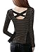 Allegra K Women's Striped Color Block Criss Cross Back Peplum Top Black Gray M (US 10)