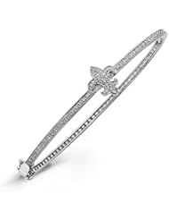 0.38 Total Carat Round Cut Diamond Fleur De Lis Bangle in 14k White Gold