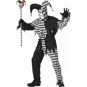 Mens Costume Evil Skull Court Jester Scary Outfit with Mask Mardi Gras Party Guy