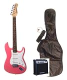 Outlaw by Huntington 39 Full Size Metallic Pink Electric Guitar with 10 Watt Amp (Includes, Gig Bag, Whammy Bar, Strap, Cable, Pick, Strings, eBook, Free Mini Rubber Guitar & Pick)
