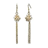 White Cultured Pearl Cluster Dangle Earrings in 18k Yellow Gold Overlay Sterling Silver