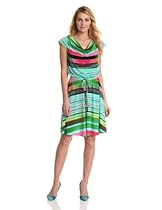 Hot Sale Danny & Nicole Women's Striped Dress, Lime/Aqua, 16 Missy