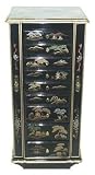 38" Black Lacquer Oriental Jewelry Armoire w/ Mountain Landscape Design ( Jewelry Cabinet )
