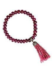 Diamond Pave Pink Tourmaline & Ruby Beads Tassel Bracelet .925 Sterling Silver Gemstone Jewelry