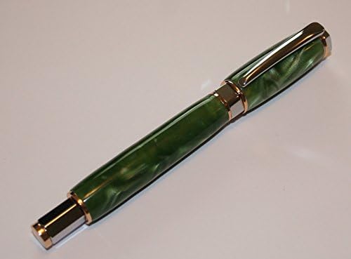 Hand-Crafted Emerald Green Acrylic Rollerball Pen Featuring Chrome and 24kt Gold Hardware