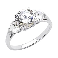 14K White Gold Round Three Stone CZ Cubic Zirconia Engagement Rings