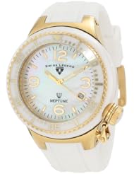 Swiss Legend Womens SL-11844-WWGA Neptune Goldtone White Mother-of-Pearl Dial Silicone Watch with Ceramic Case