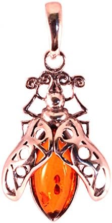 Sterling Silver 925 Cognac Cute Bug Pendant Baltic Amber