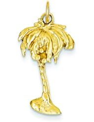 14K Yellow Gold Palm Tree Charm Tropical Beach Jewelry