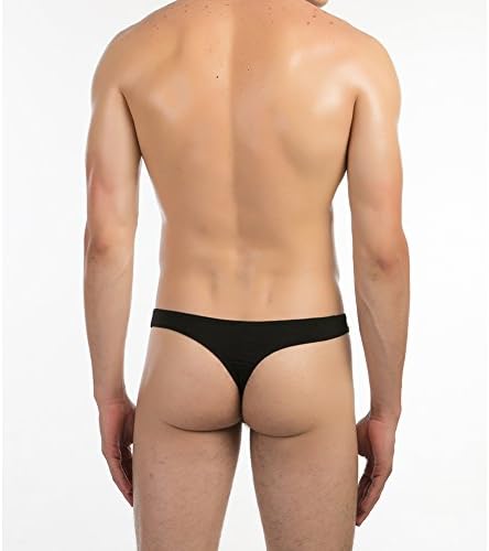 Men's Sexy Elastic Smooth Airplane Underwear Thong G-string (US M/Tag L, Black)