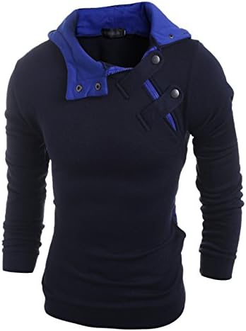 MSSLY Men's Zipper Snaps Pullover Hoody Casual Outcoat Jacket Navy US M