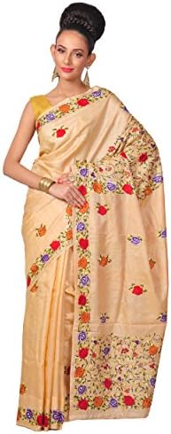 Ruprekha Fashion Tussar Silk Beige Color Hand Embroidered Saree