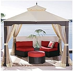 Home Garden Patio Furniture Weather-Resistant 10' x 10' Rattan Patio Gazebo With Mosquito Net