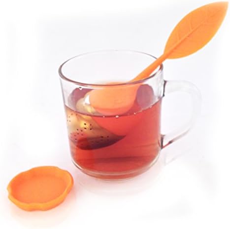 Cute Tea Infuser Long Handle Hot and Cold Herbal Loose Tea Leaf Steeper Strainer with Drip Tray by Keiko (Outrageous Orange)