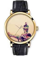 SPRAWL Aanalog Fashion Series Gold Ladies Watches of Genuine Black Leather Strap,Unique Wrist Watch for Women Girls Designed with grassland opaque