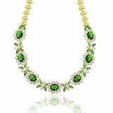 18KGoldOverSterlingSilverClearandEmeraldGreenCZEstateNecklace,16'