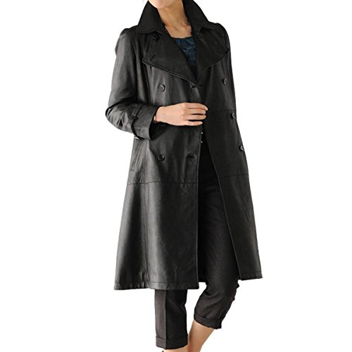 レザー トレンチ コート レディース ベルト付き 山羊革 秋コート ゴートレザー L ブラック 黒