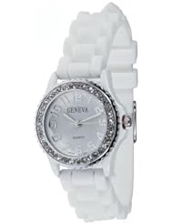 Mens & Womens White Silicone Crystal Small Face Watch