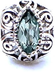 Best Gift for April Birthday, Sterling Silver Filigree Design Charm with Aquamarine (March Birthstone)topaz Gemstones, Fits Pandora and All Brands Charm Bracelets and Necklaces