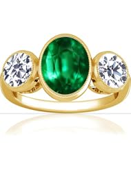 18K Yellow Gold Oval Cut Emerald Three Stone Ring (GIA Certificate)