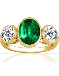 14K Yellow Gold Oval Cut Emerald Three Stone Ring (GIA Certificate)