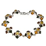 Certified Genuine Multicolor Amber and Sterling Silver Geometric Bracelet