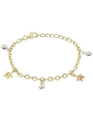 14k Tricolor Gold, Rolo Cable Link Charm Bracelet for Kids Children 10mm Wide