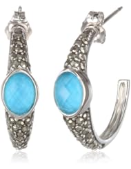 Judith Jack "Tropical Breeze" Sterling Silver Marcasite Turquoise Hoop Earrings