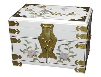 Fine Quality Gift Ideas for Her Under 200 - 14" Daisy Fine Lacquered Jewelry Box Chest - White